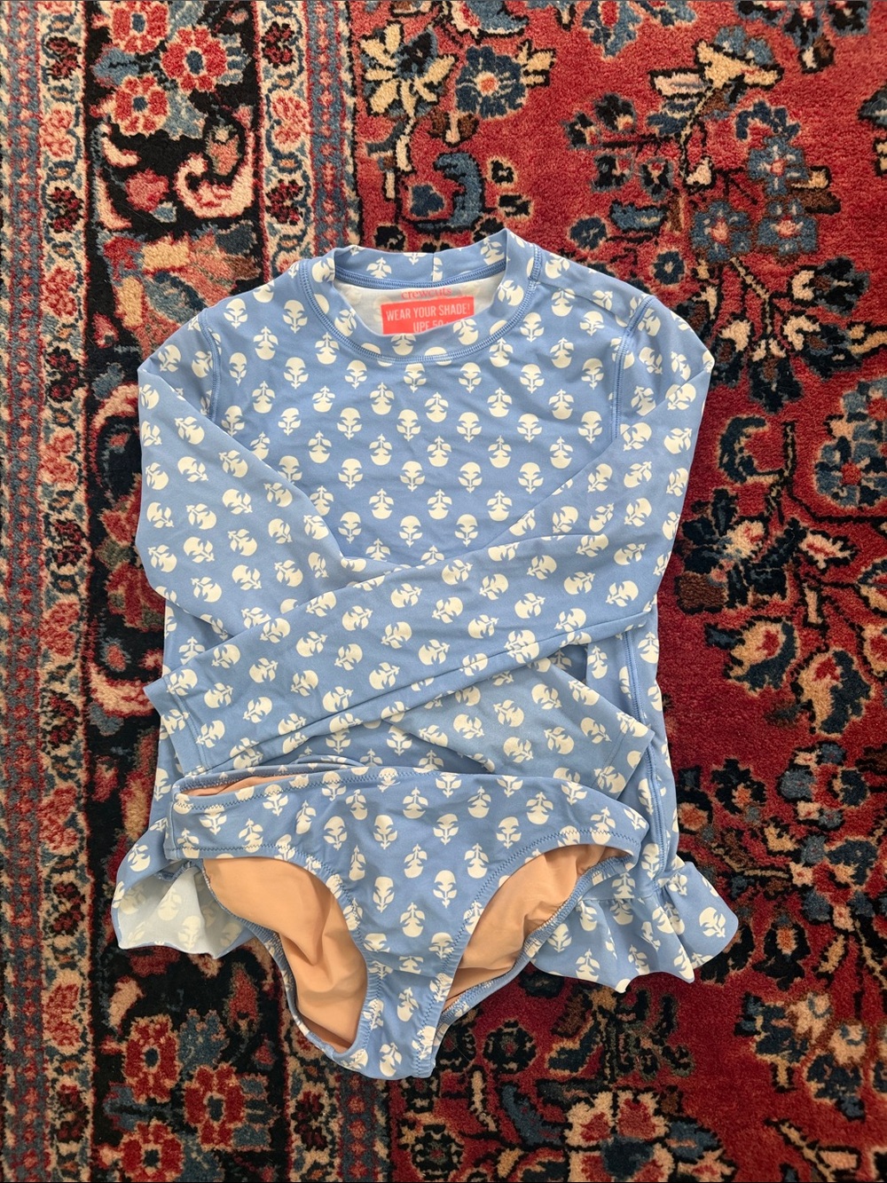 Crewcuts Girls Light Blue & White Floral Rashguard Swimsuit